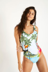1-piece FRESH CARRIBBEAN turquoise Hawaiian print swimsuit