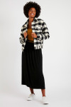 Veste courte femme noir à  damier en fourrure bouclette