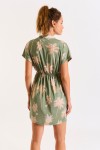 Kaki korte jurk met ecru palmboomprint Abeline Bayvoil