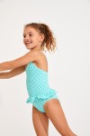 Mini Leafy Retro girl's blue Lagoon gingham one-piece swimsuit