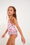 MINI LEAFY STRAWBERRY girl's pink strawberry printed one-piece swimsuit