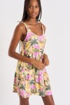 Limetropivoil Tobati light yellow floral and palm patterned Mini dress with straps