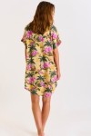 Lichtgele korte jurk met bloemen en palmbomen Waila Limetropivoil