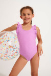 Girls' TUNES GROOVE pink shirred swimsuit