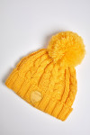 HOWSON YAMOUR Women's Cable Knit Hat in Yellow with Pompom