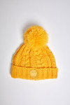 HOWSON YAMOUR Women's Cable Knit Hat in Yellow with Pompom
