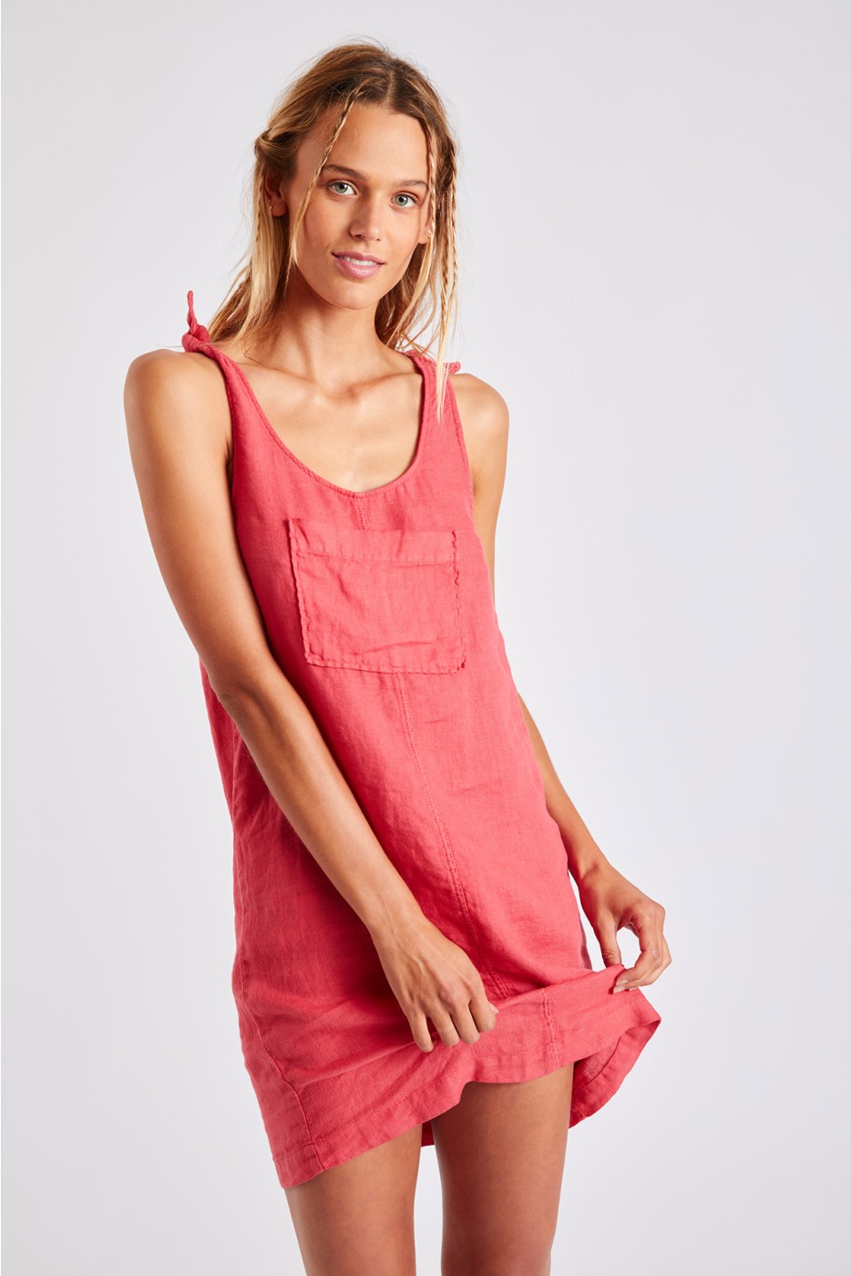 Abito corto di lino rosa Medway Hawston | Banana Moon®