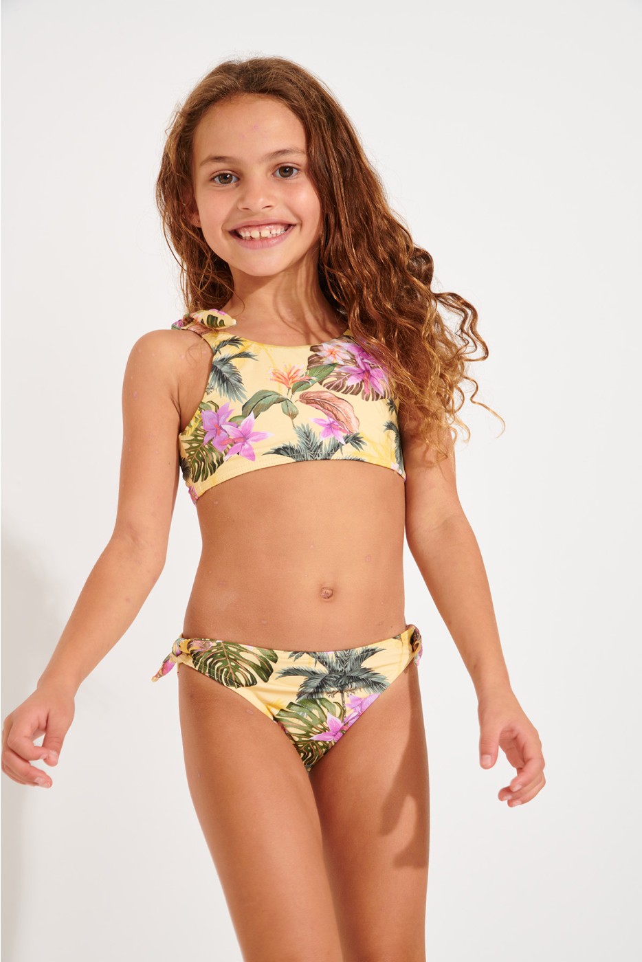 Enfant Filles 3 Pièces Ensemble Bikini Tankini Imprimé Tropical