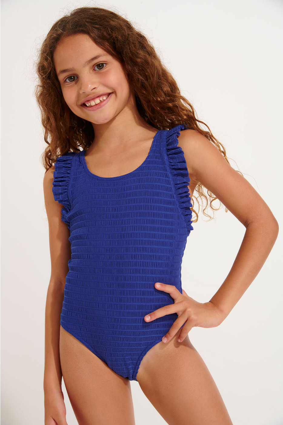 Girls' TUNES GROOVE blue shirred swimsuit
