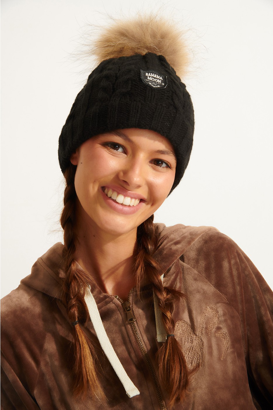 Bonnet Noir Et Rose Free People Pour Femme - Mélange Laine Et Acrylique, Taille Unique