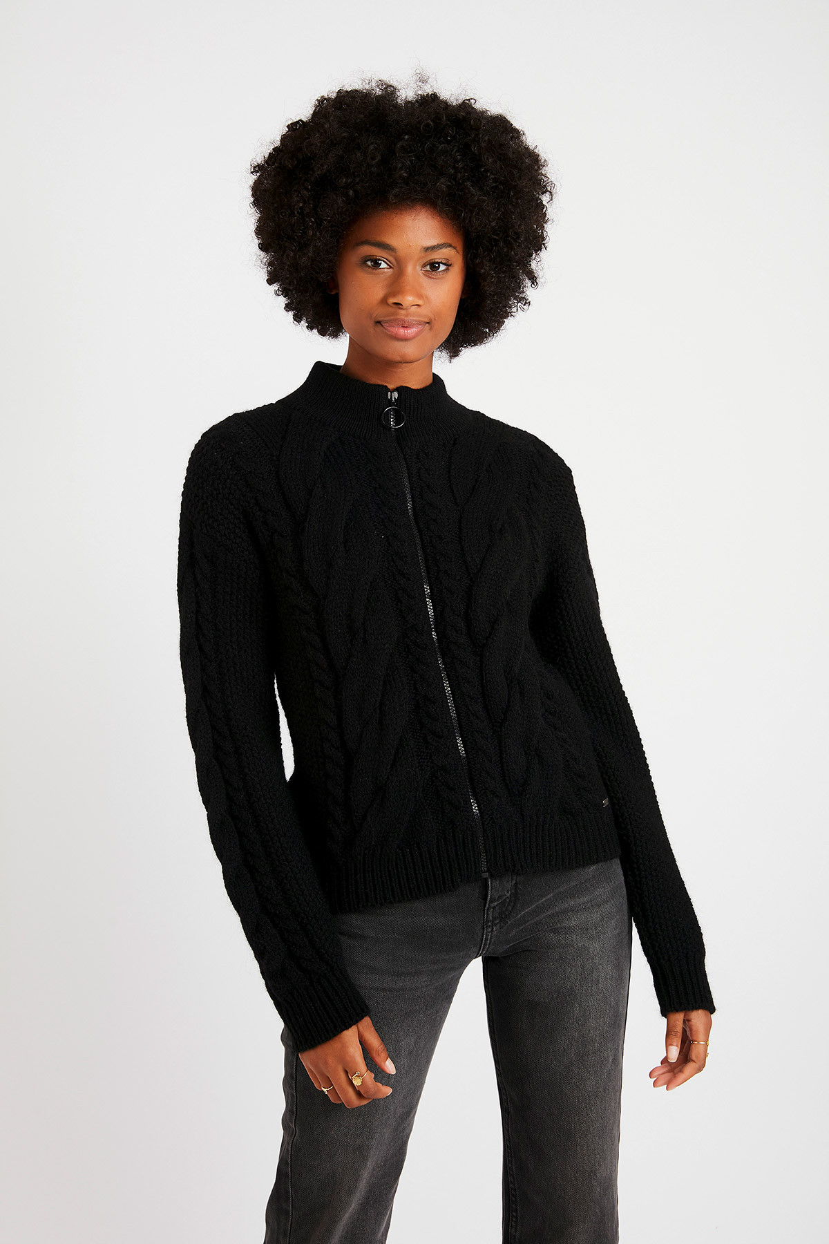 Women's black cable knit cardigan | SIDLEY CHOCTAW | Banana Moon ...