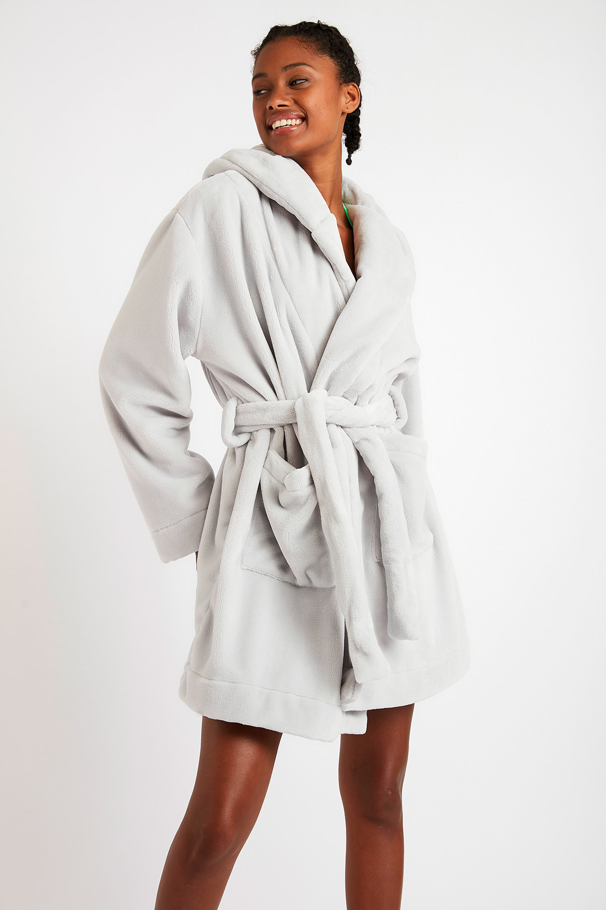 Zaarela Pilo women\'s gray polar fleece bathrobe | Banana Moon®
