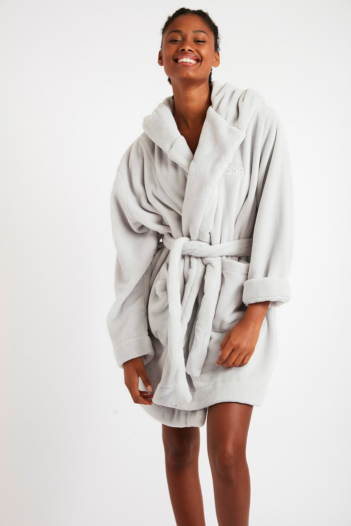 Zarela Pilo women's gray fleece bathrobe
