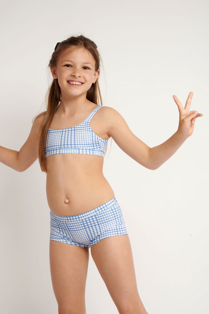 Pepita Carolyn meisjes blauwe bikini met geruit motief