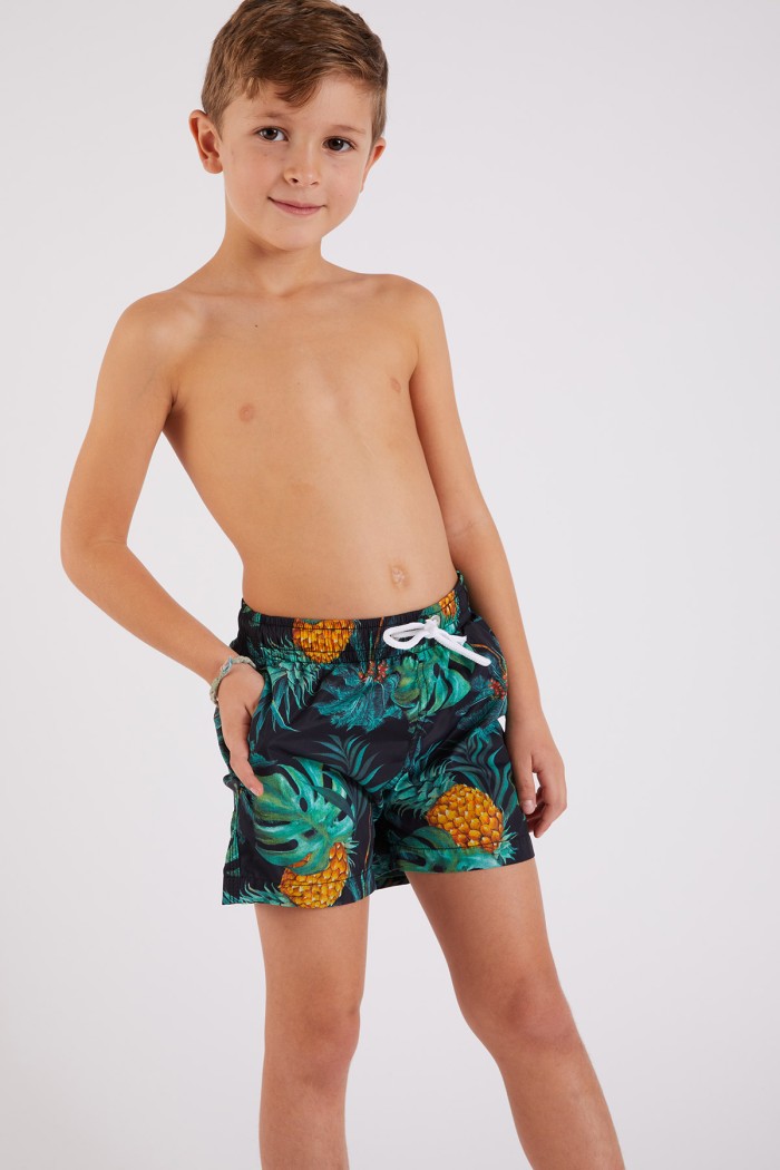 Air Palmspringmen printed boy's swim trunks in black
