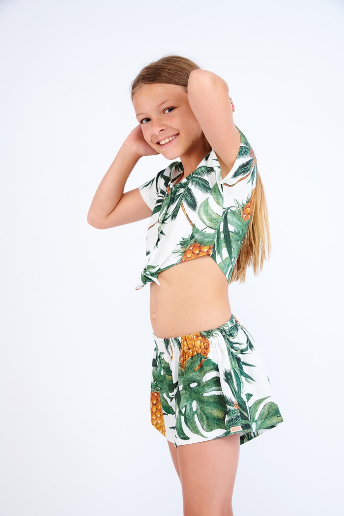 Roma Palmspringday children's off-white tropical print shorts