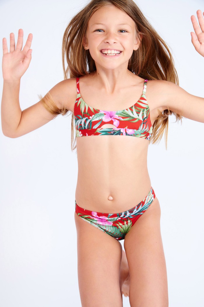 Manzo Mahalo girls' red two-piece floral print swimsuit