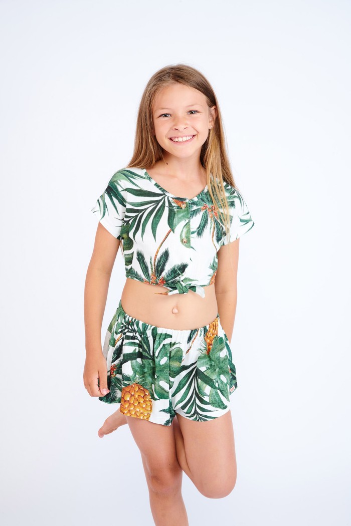 Roma Palmspringday girls' off-white top with tropical print