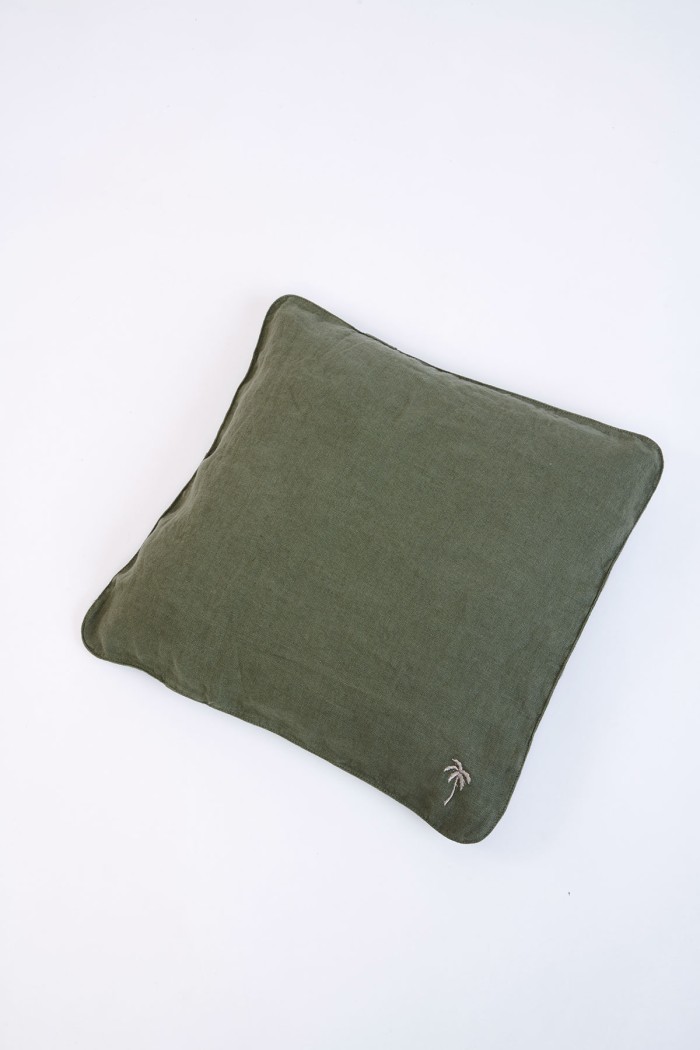 Orama Palm Khaki Linen Cushion Cover