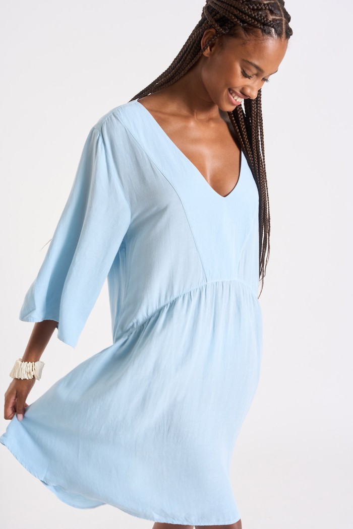 GEANNA 3/4 SLEEVE DRESS, BOCA BLUE BIRDS EYE VIEW main image 1