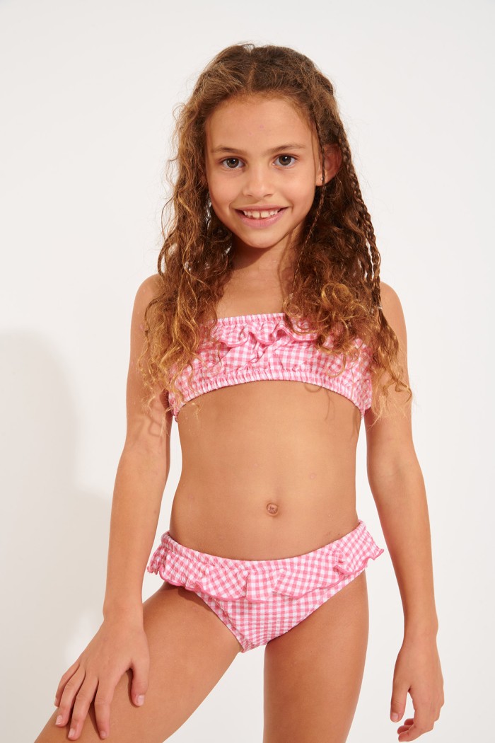 MINI TATI RETRO girl's pink sports bra swimsuit top