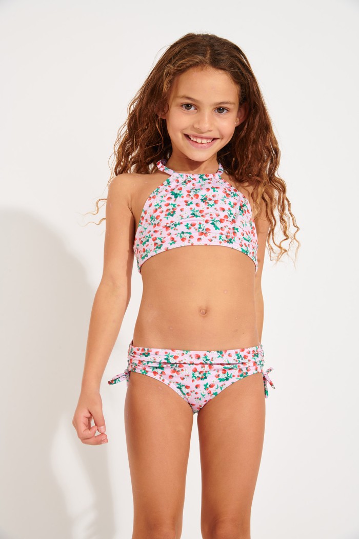 LIBERRIES MINI LEGOS girl's pink cherry printed two-piece swimsuit