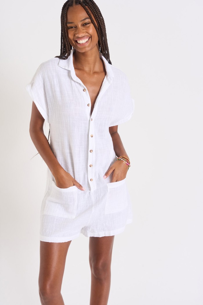 CHERYLL NATAL white short-sleeved shirt dress