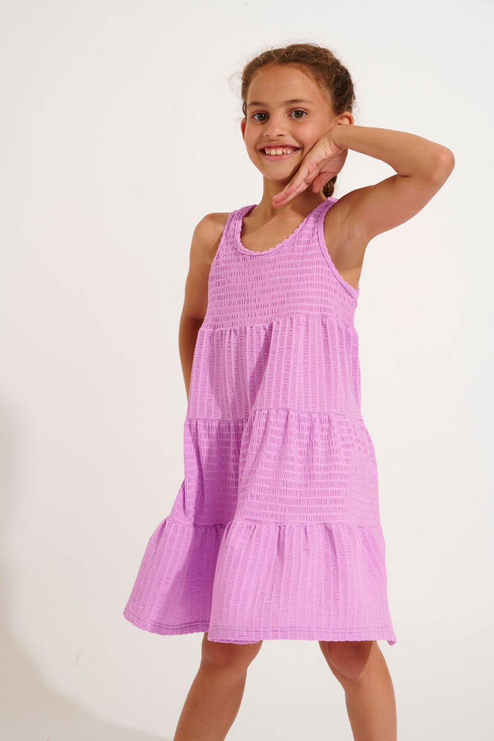 Girls' MIGNONS GROOVE pink shirred mini dress