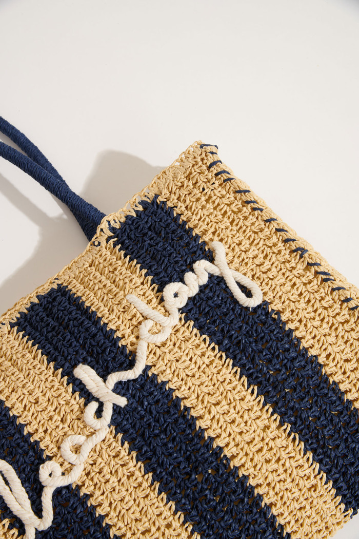 ANSELMO MADIGUI Navy blue striped crochet tote bag