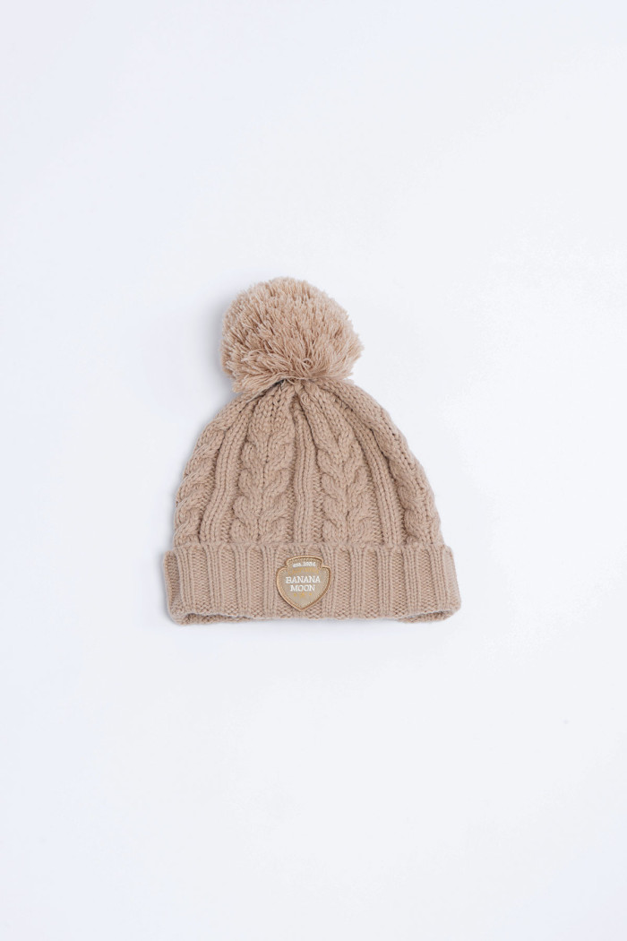 Howson Lemonwood beige cable knit beanie with pompom