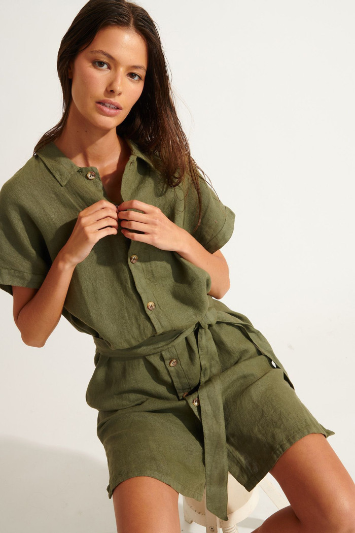 Vestido de lino caqui PAULINA HAWSTON