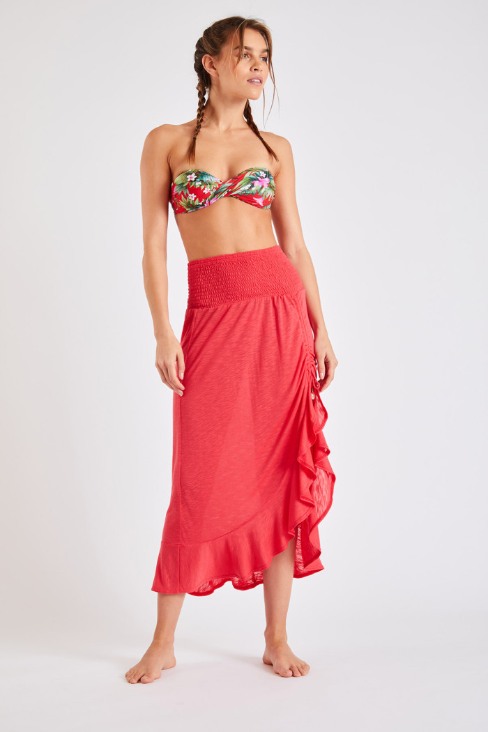 Kailua Caraiva red convertible mid-length skirt