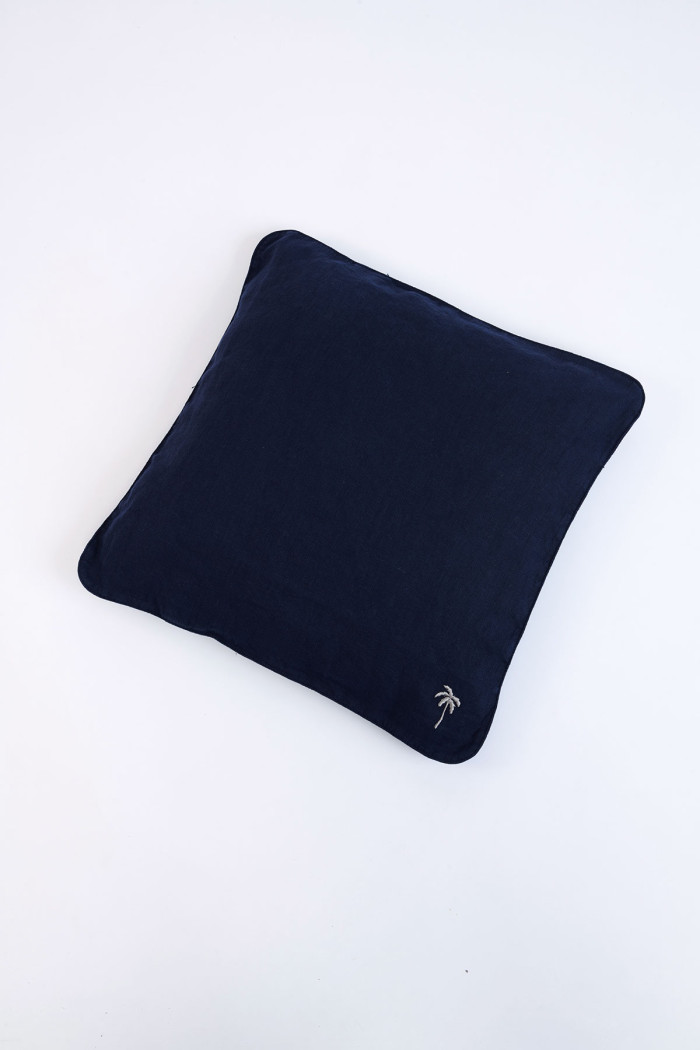 Funda de cojín de lino azul marino Orama Palm