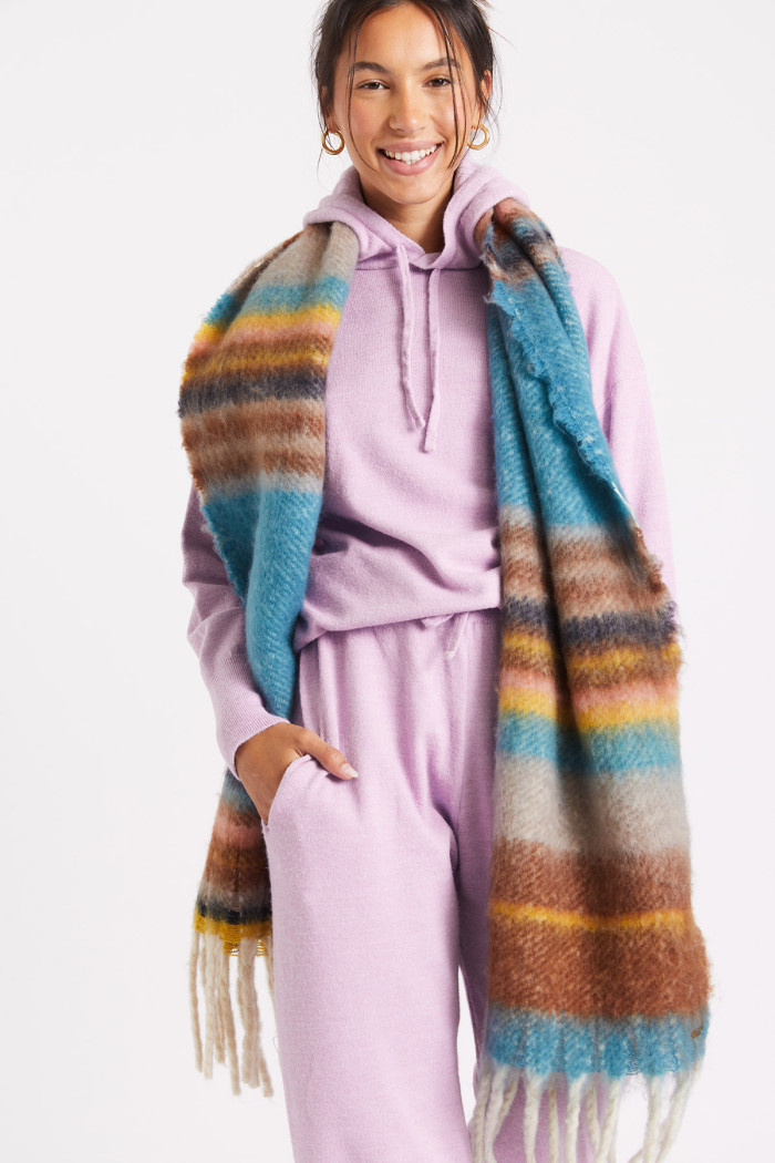 Kacie Palanga blue and brown striped scarf
