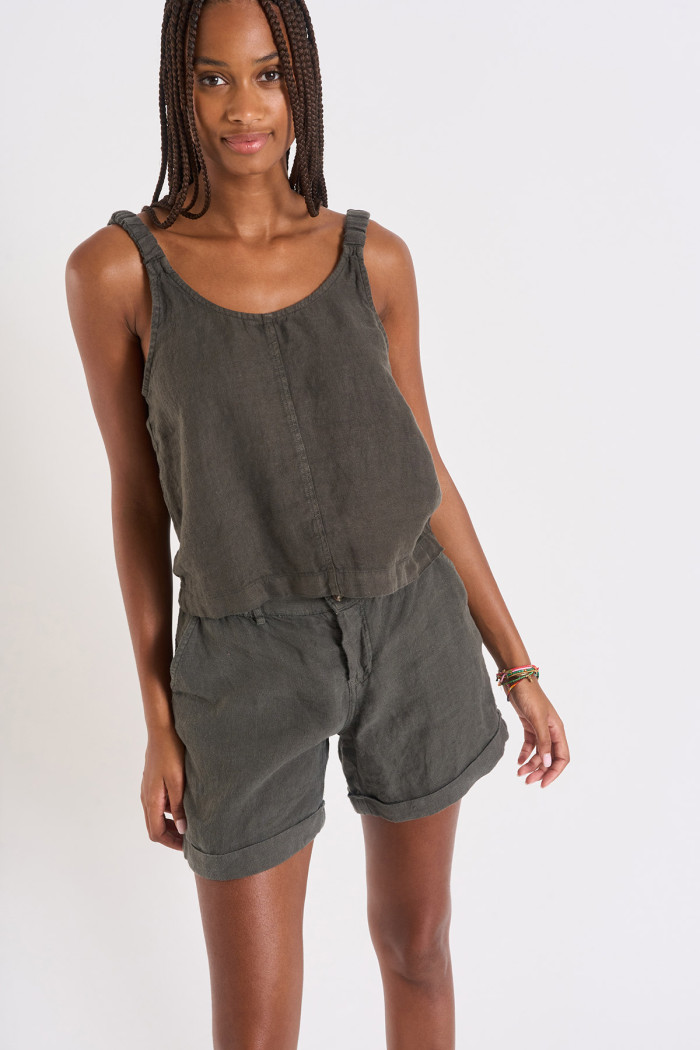 Top verde de lino con tirantes OXANE Hawston