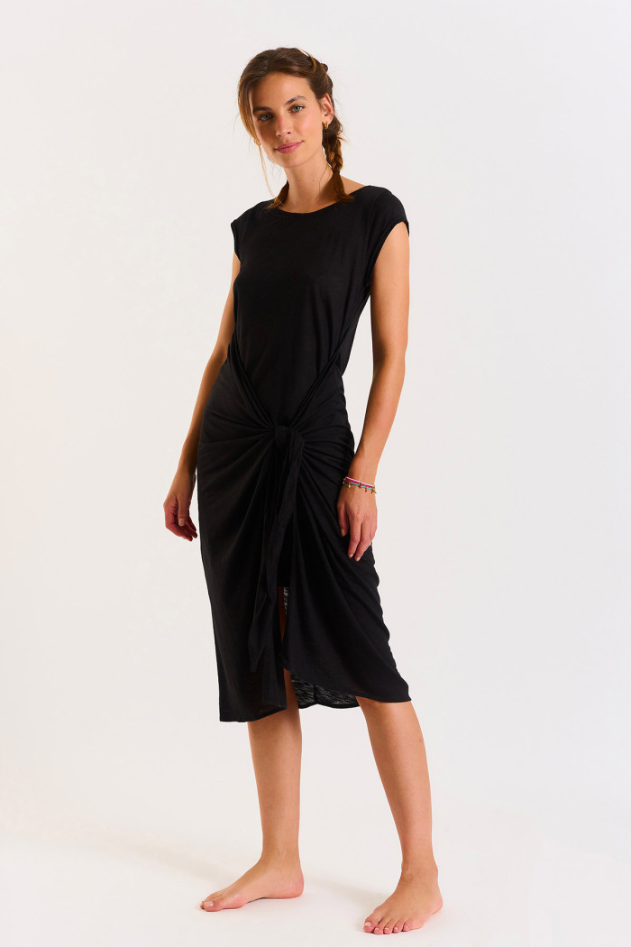 Robe t-shirt nouée noire Juliana Caraiva