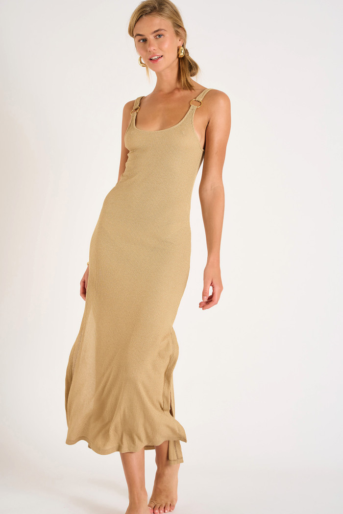 Vestido largo beige AMIVA GOLDENRIB