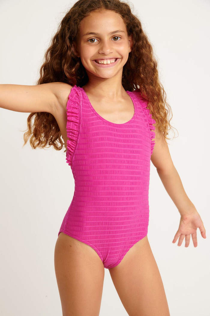 Bañador de 1 pieza rosa fruncido para niña TUNES GROOVE