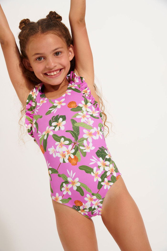 Bañador de una pieza rosa con flores para bebé TUNES KELEPOA
