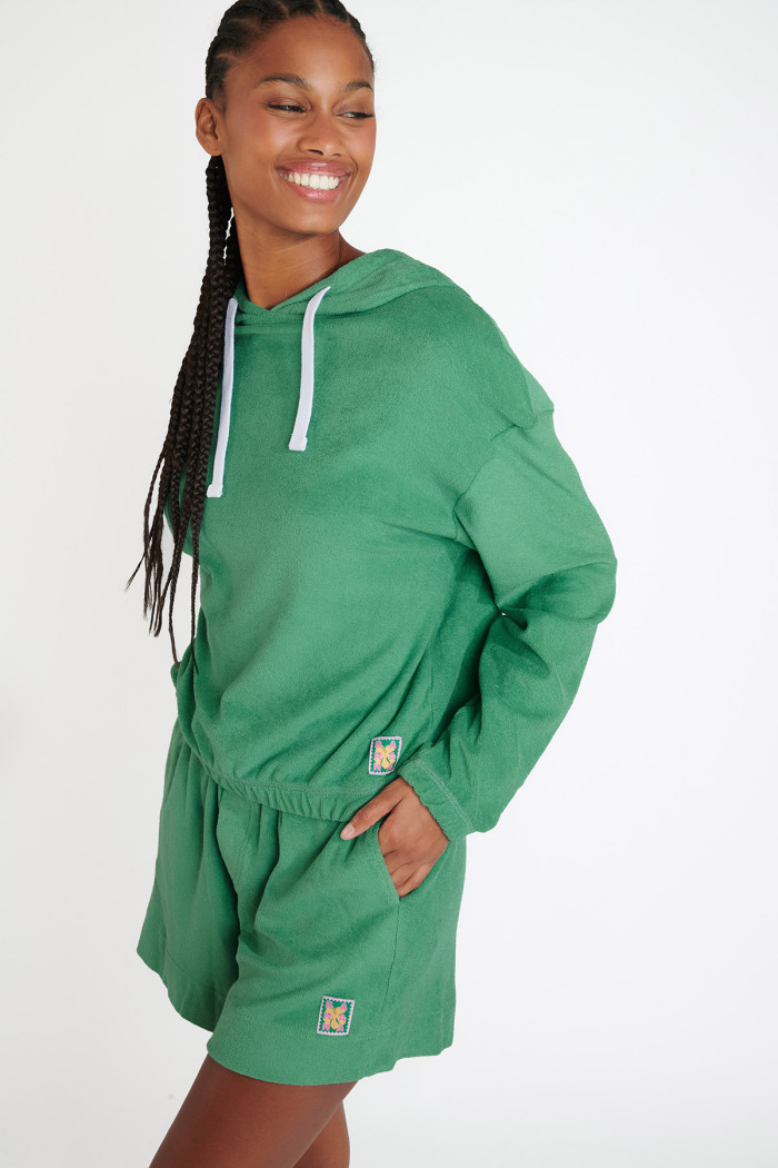 Sudadera con capucha verde de tela de toalla ONEKA SEASPONGE