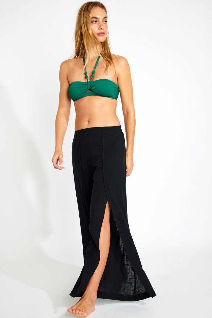 STEFA CALYPSO black loose-fit trousers with slit