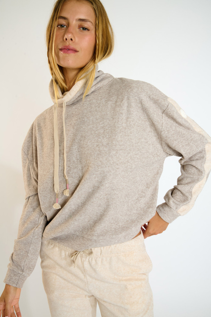 ROBIN MONROE Taupe High Neck Sweatshirt
