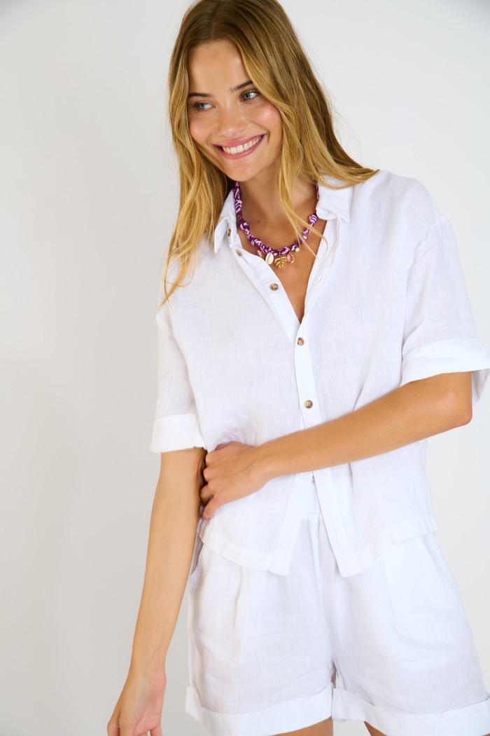 Camisa corta blanca de lino HARRIET ARACENA