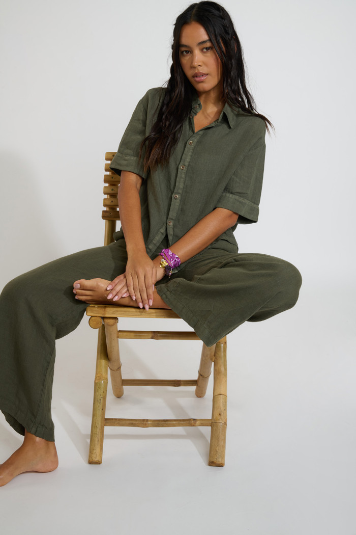 Camisa corta kaki de lino HARRIET ARACENA