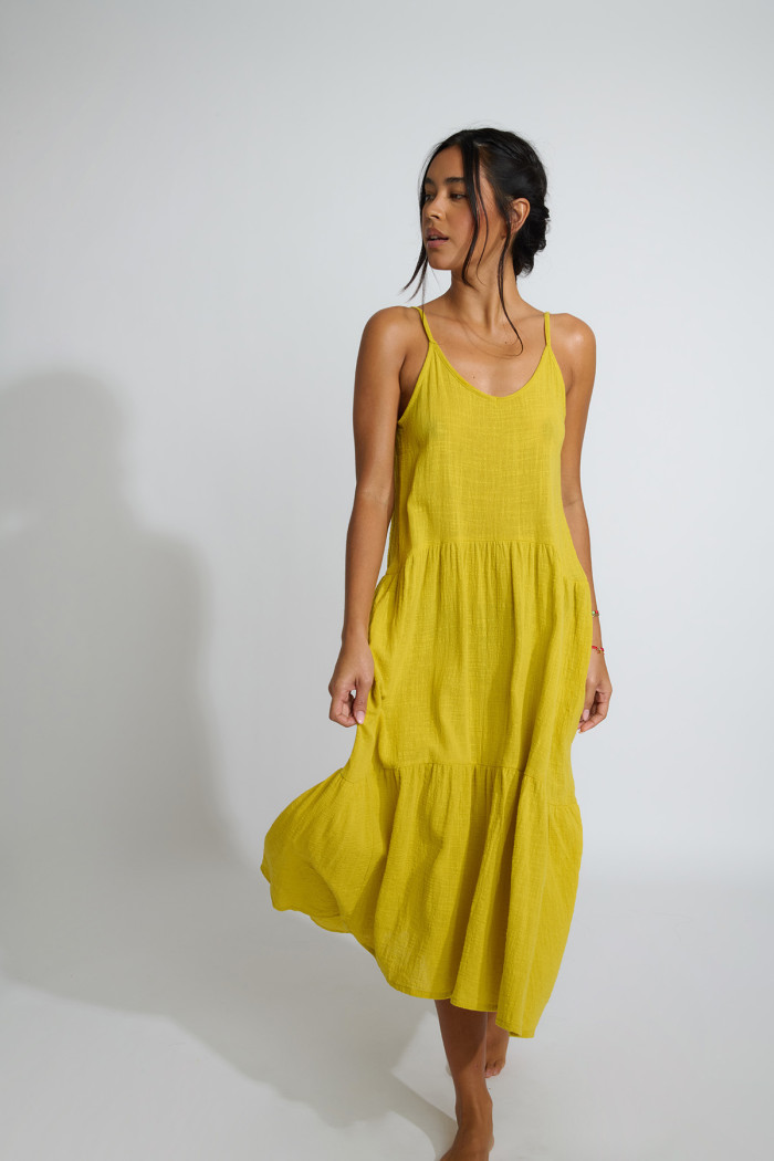 Vestido largo color curry de algodón LAGUNA CAMERON