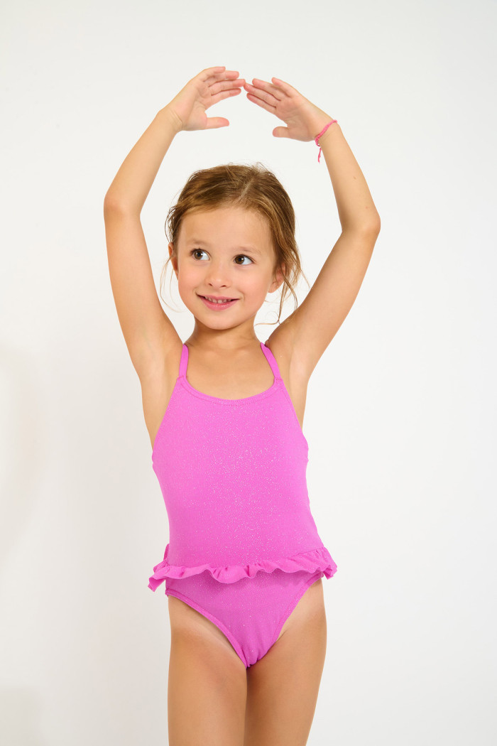 M LEAFY SPARKLESUN fuchsia one-piece swimsuit for girls