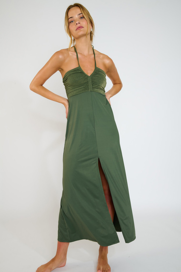ORYIA MAHIRA khaki high-neck dress