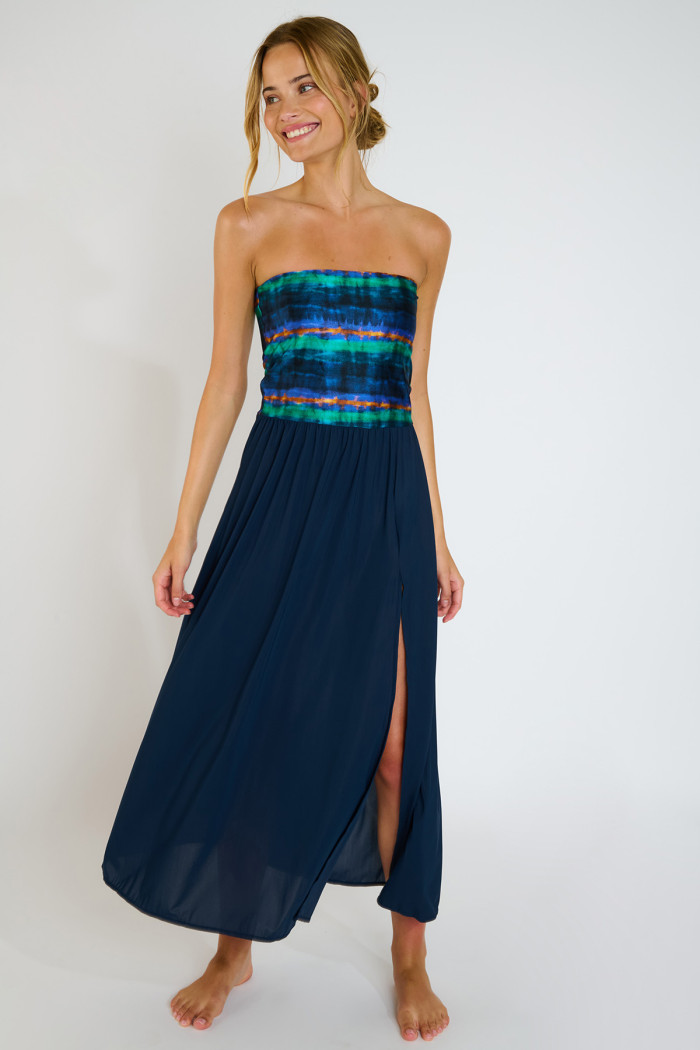 ZYRAH LUNARA blue strapless dress