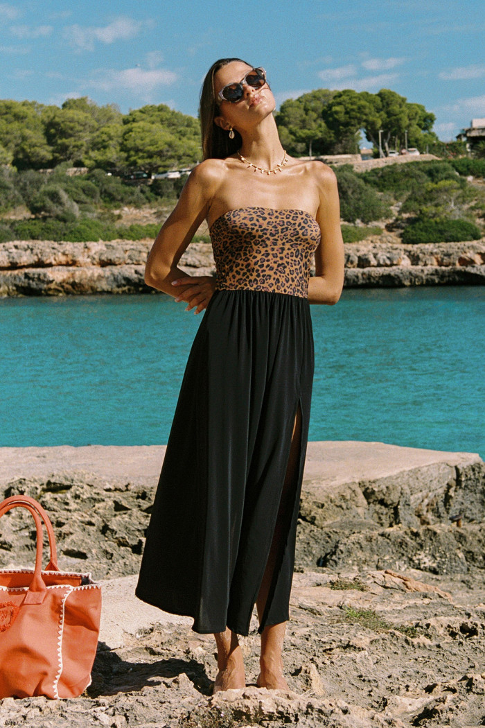 Vestido sin tirantes con estampado de leopardo ZYRAH SERENELY