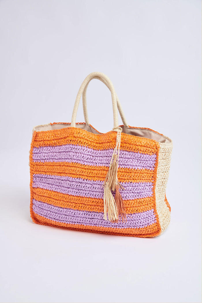 Bolso tote de paja naranja y morado Marcus Lupita